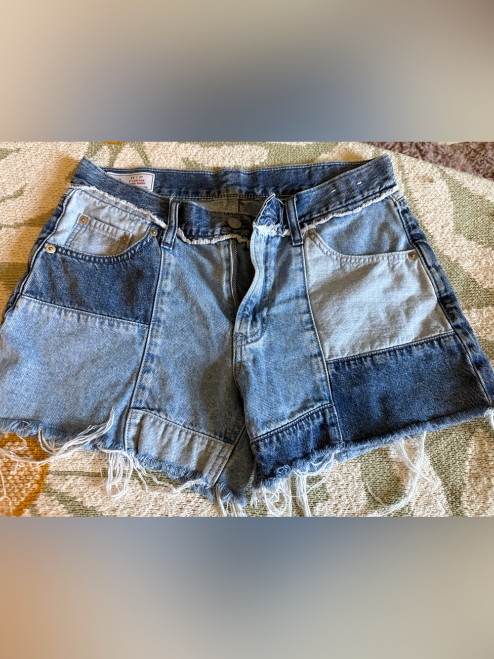 GAP Two-Tone Patchwork Denim Shorts - Light & Dark Blue
